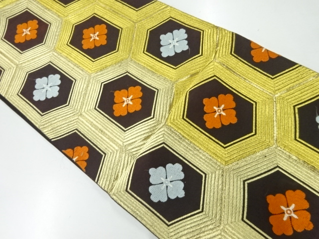 JAPANESE KIMONO / ANTIQUE FUKURO OBI / SILK / WOVEN KIKKO & FLOWERS